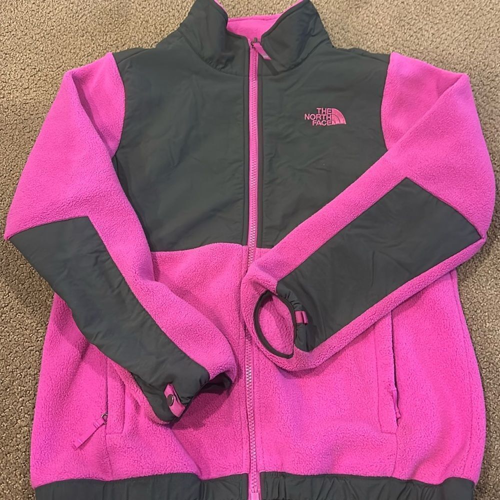 The North Face Girls Pink & Grey Fleece Zip-up Jacket Size L